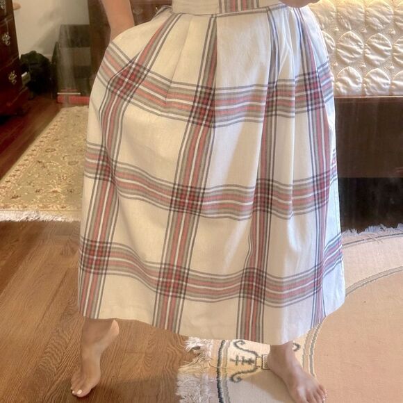 Vintage 70s/80s Counterparts Plaid White, Navy Blue, Red & Tan Plaid Full Skirt - Picture 2 of 12